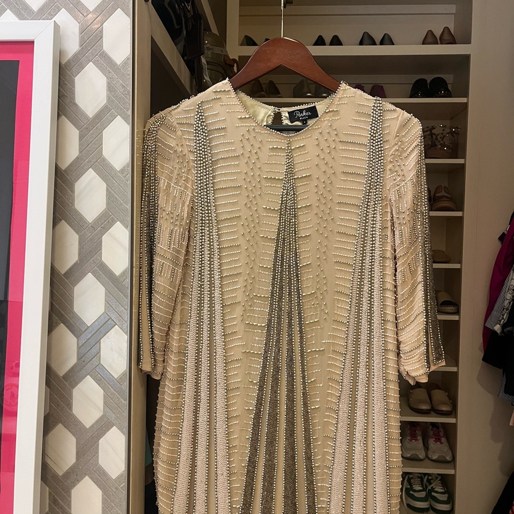 Parker Cream Beaded Long Sleeve Mini Dress